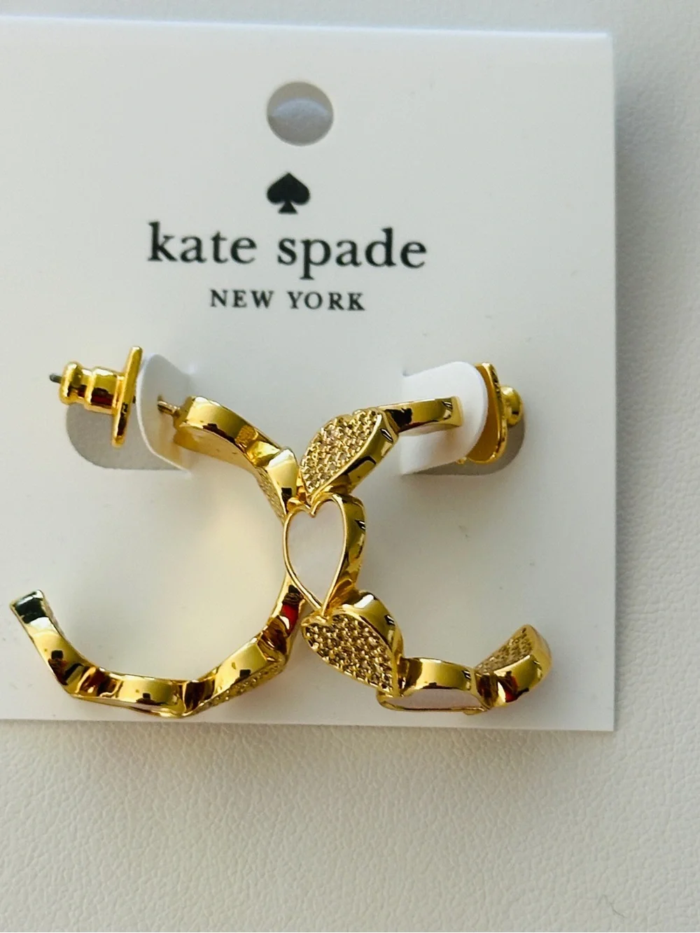 kate spade Gold Heart-Linked Hammered Hoop Earrings